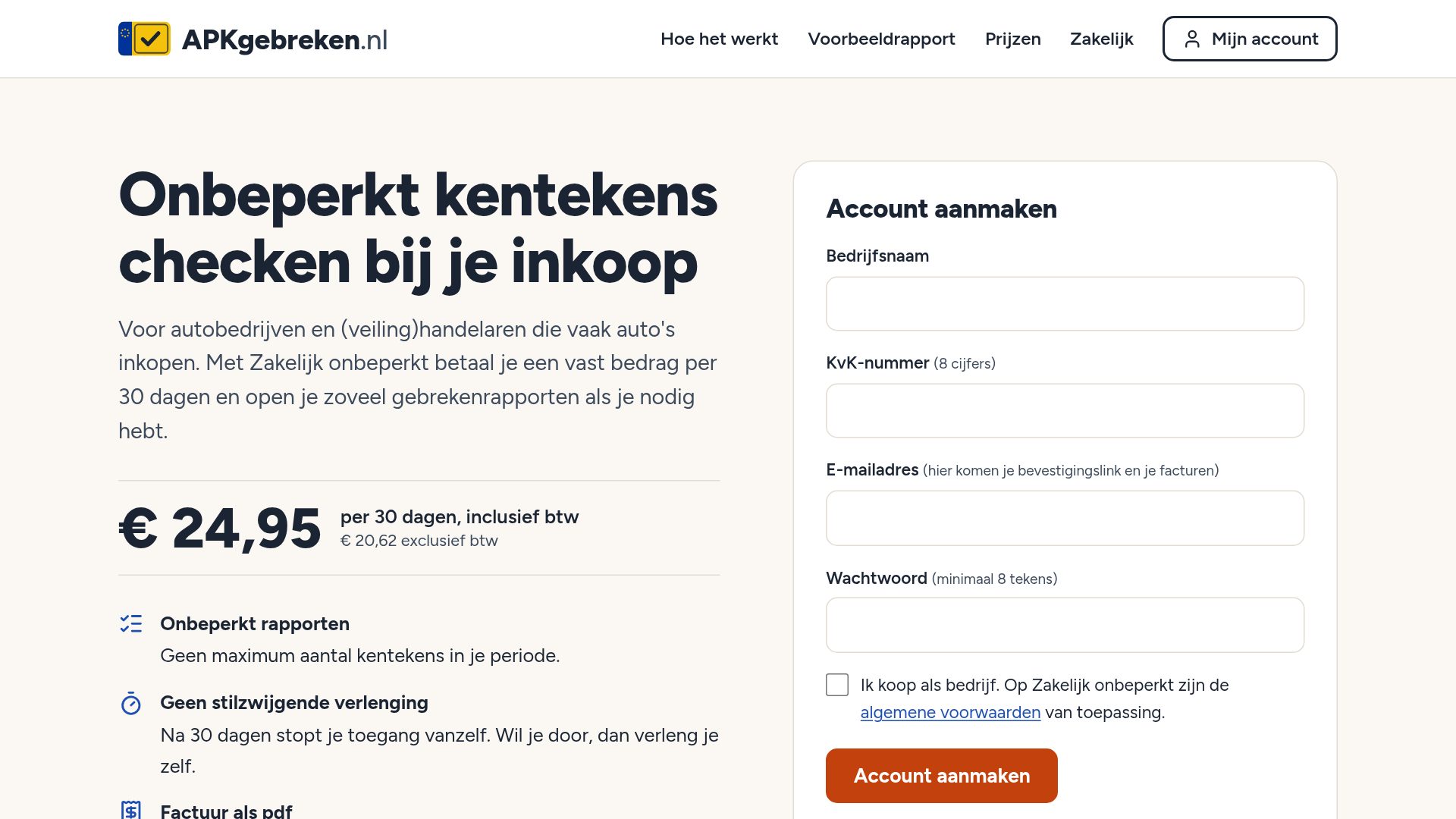 APKgebreken.nl: Zakelijk: onbeperkt checken