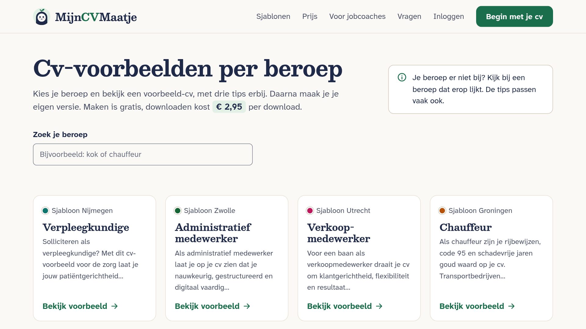 MijnCVMaatje.nl: Cv-voorbeelden per beroep