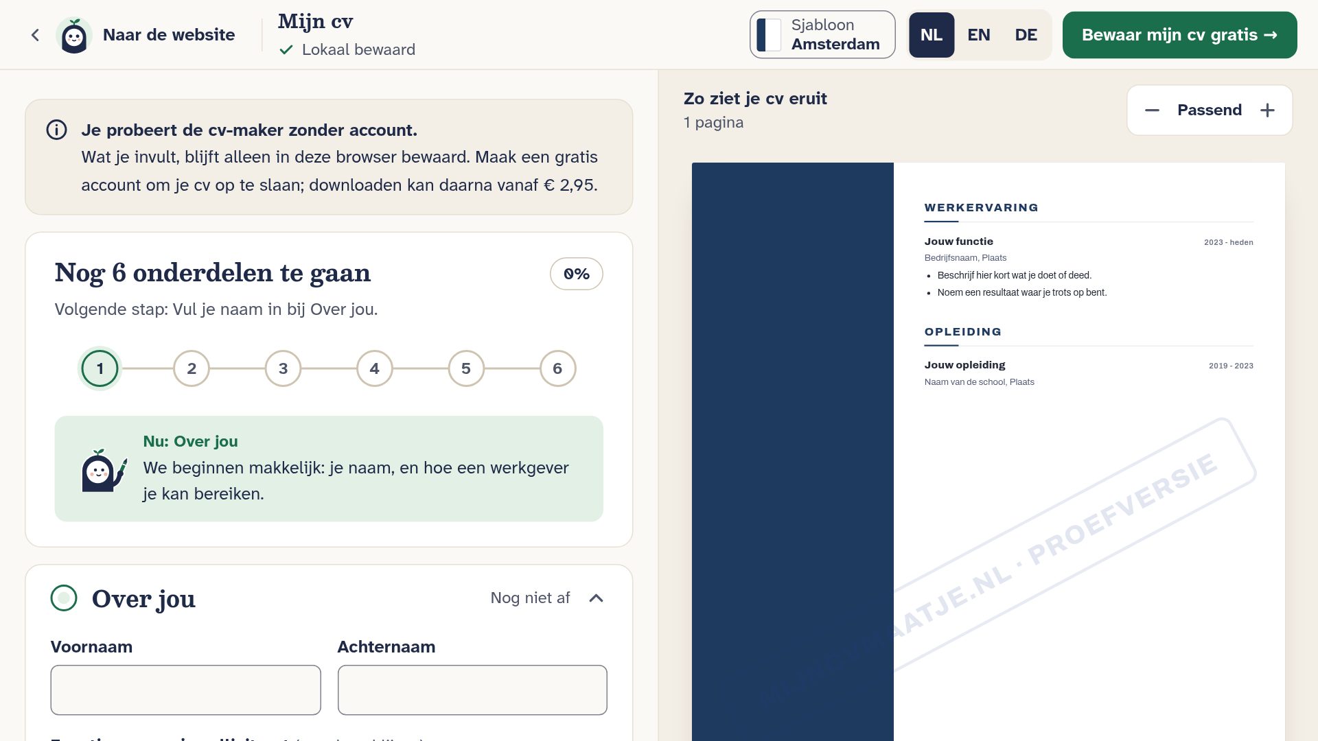 De editor van MijnCVMaatje.nl, die ik van een oude PHP-versie ombouwde naar een moderne webapp